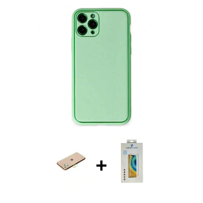 MARSİLYAN™- iPhone 11 Pro Kılıf Yadigar Klasik - Siyah Polymer Nano Ekran Koruyucu + Pembe Renkli Kamera Lens Koruma Cam