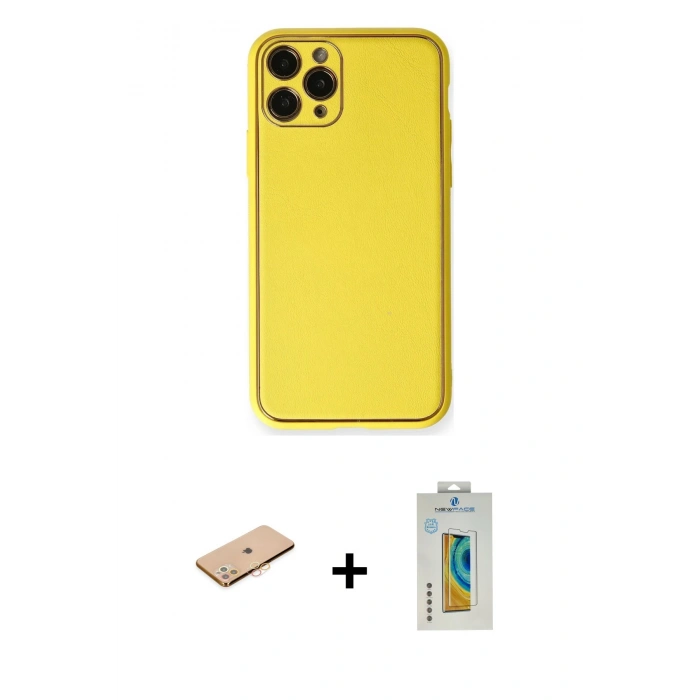 MARSİLYAN™- iPhone 11 Pro Kılıf Yadigar Klasik - Siyah Polymer Nano Ekran Koruyucu + Renkli Kamera Lens Koruma Cam - TU