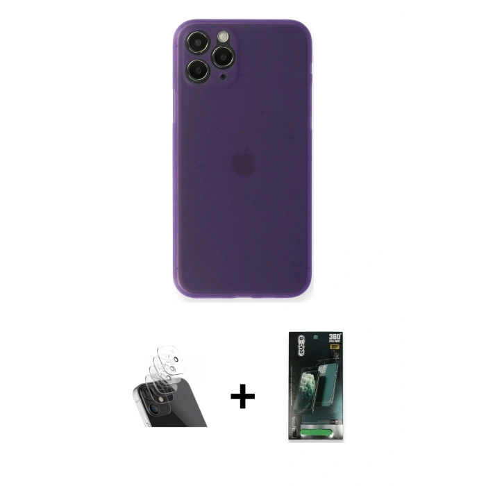 MARSİLYAN™- iPhone 11 Pro Kılıf Yadigar Yansıma Serisi - Şeffaf 360 Full Body Arka Koruyucu + Kamera Lens Koruma Cam - SF