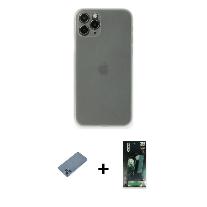 MARSİLYAN™- iPhone 11 Pro Kılıf Yadigar Yansıma Serisi - Şeffaf 360 Full Body Arka Koruyucu + Shine Kamera Lens Koruma Cam - MI