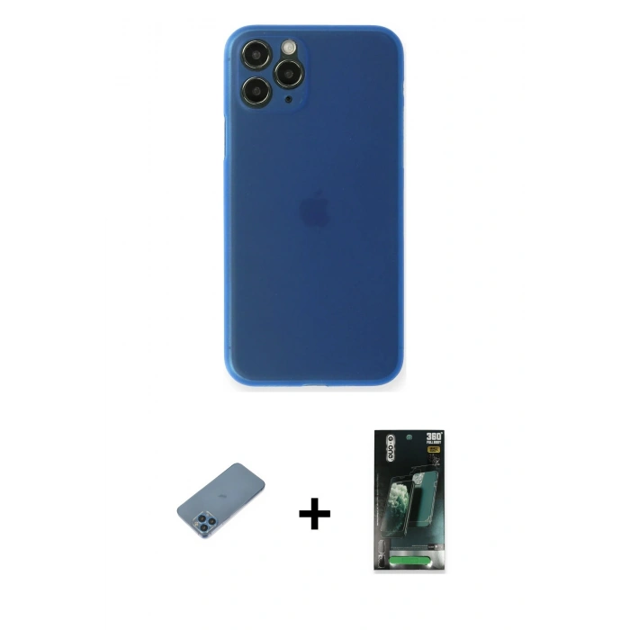 MARSİLYAN™- iPhone 11 Pro Kılıf Yadigar Yansıma Serisi - Şeffaf 360 Full Body Arka Koruyucu + Shine Kamera Lens Koruma Cam - MI