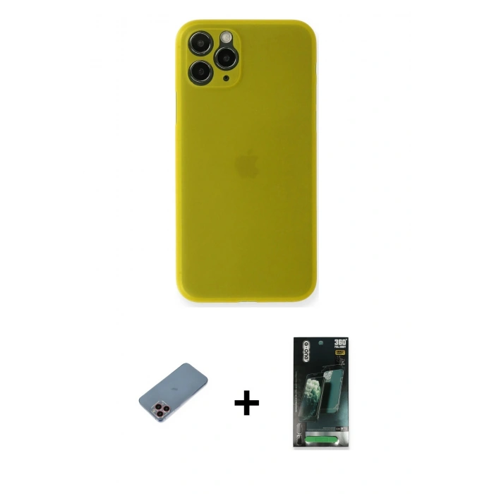 MARSİLYAN™- iPhone 11 Pro Kılıf Yadigar Yansıma Serisi - Şeffaf 360 Full Body Arka Koruyucu + Shine Kamera Lens Koruma Cam - PE