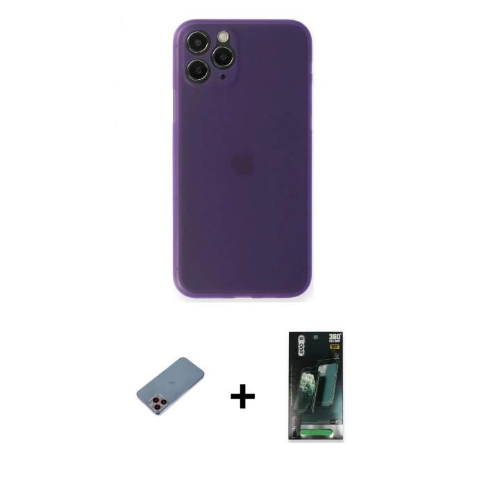 MARSİLYAN™- iPhone 11 Pro Kılıf Yadigar Yansıma Serisi - Şeffaf 360 Full Body Arka Koruyucu + Shine Kamera Lens Koruma Cam - PE