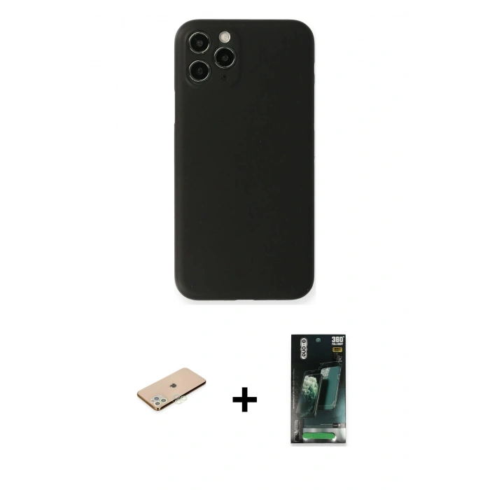 MARSİLYAN™- iPhone 11 Pro Kılıf Yadigar Yansıma Serisi - Şeffaf 360 Full Body Arka Koruyucu + Renkli Kamera Lens Koruma Cam - YL