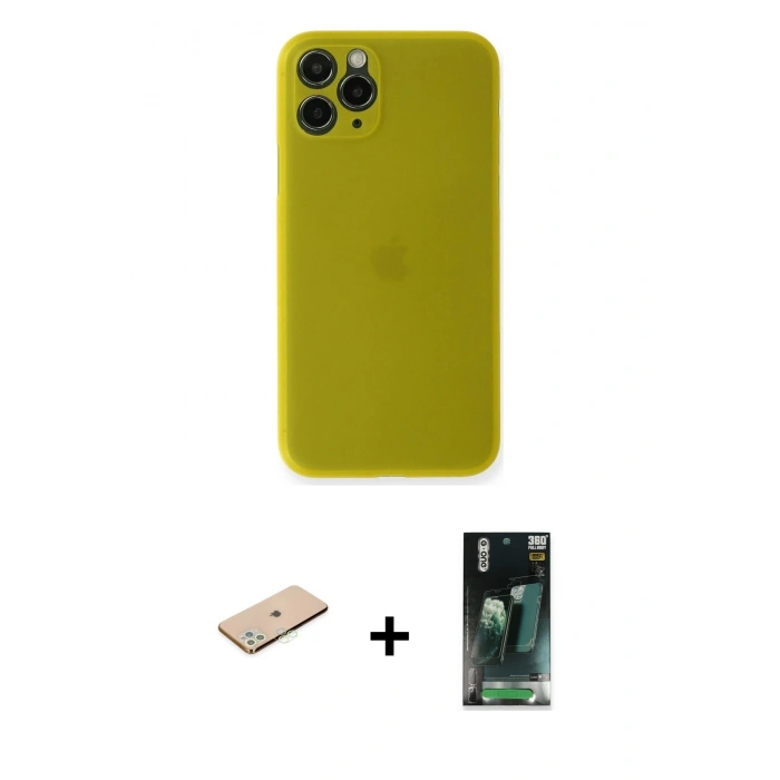MARSİLYAN™- iPhone 11 Pro Kılıf Yadigar Yansıma Serisi - Şeffaf 360 Full Body Arka Koruyucu + Renkli Kamera Lens Koruma Cam - YL