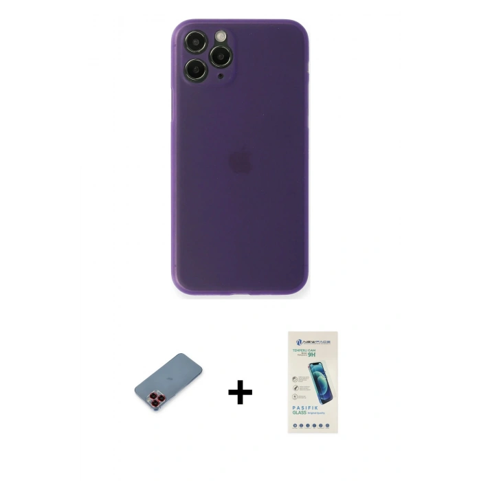 MARSİLYAN™- iPhone 11 Pro Kılıf Yadigar Yansıma Serisi - Şeffaf Pasifik Cam Ekran Koruyucu + Metal Kamera Lens Koruma Cam - KI