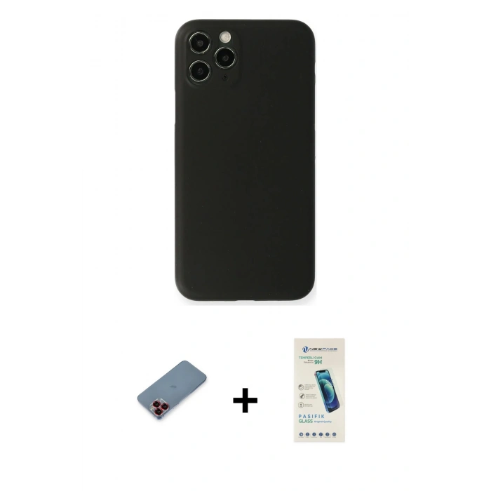 MARSİLYAN™- iPhone 11 Pro Kılıf Yadigar Yansıma Serisi - Şeffaf Pasifik Cam Ekran Koruyucu + Metal Kamera Lens Koruma Cam - KI
