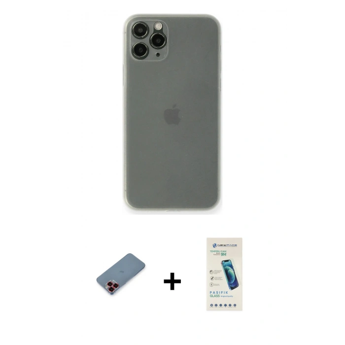 MARSİLYAN™- iPhone 11 Pro Kılıf Yadigar Yansıma Serisi - Şeffaf Pasifik Cam Ekran Koruyucu + Metal Kamera Lens Koruma Cam - KI