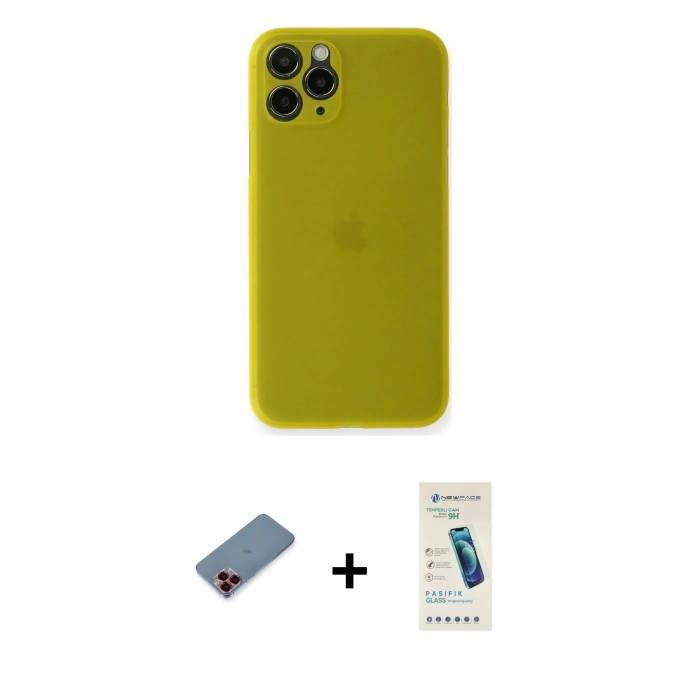 MARSİLYAN™- iPhone 11 Pro Kılıf Yadigar Yansıma Serisi - Şeffaf Pasifik Cam Ekran Koruyucu + Metal Kamera Lens Koruma Cam - KI