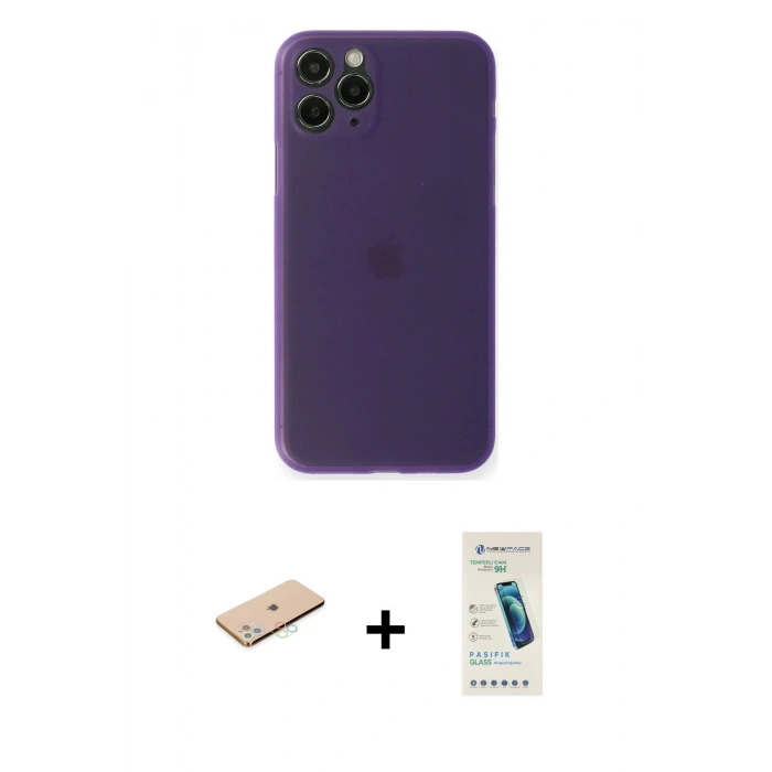 MARSİLYAN™- iPhone 11 Pro Kılıf Yadigar Yansıma Serisi - Şeffaf Pasifik Cam Ekran Koruyucu + Renkli Kamera Lens Koruma Cam - MI