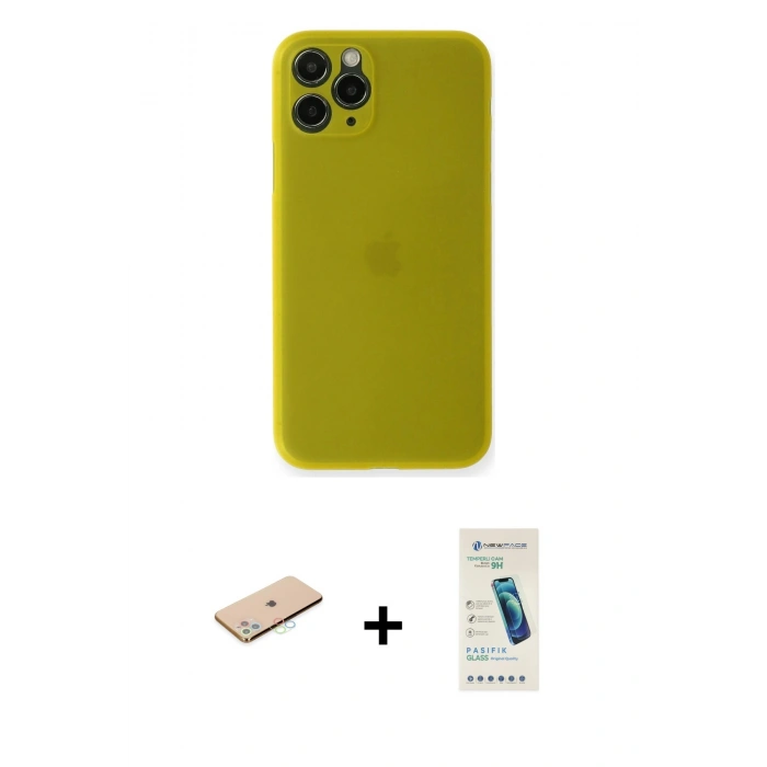 MARSİLYAN™- iPhone 11 Pro Kılıf Yadigar Yansıma Serisi - Şeffaf Pasifik Cam Ekran Koruyucu + Renkli Kamera Lens Koruma Cam - MI