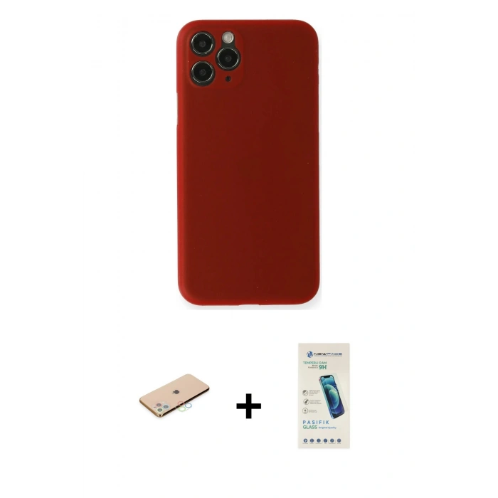 MARSİLYAN™- iPhone 11 Pro Kılıf Yadigar Yansıma Serisi - Şeffaf Pasifik Cam Ekran Koruyucu + Renkli Kamera Lens Koruma Cam - MI