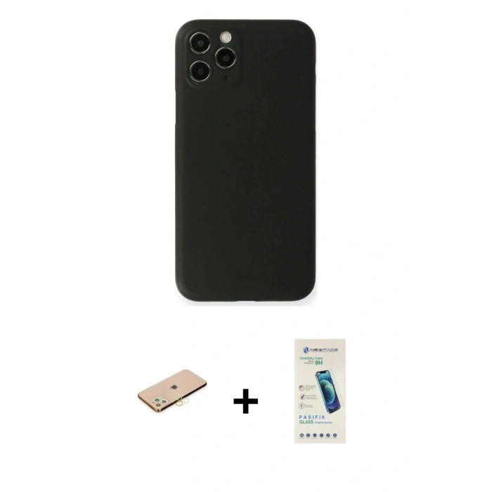 MARSİLYAN™- iPhone 11 Pro Kılıf Yadigar Yansıma Serisi - Şeffaf Pasifik Cam Ekran Koruyucu + Pembe Renkli Kamera Lens Koruma Cam