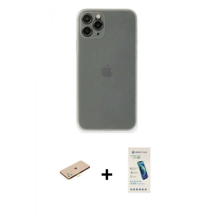 MARSİLYAN™- iPhone 11 Pro Kılıf Yadigar Yansıma Serisi - Şeffaf Pasifik Cam Ekran Koruyucu + Renkli Kamera Lens Koruma Cam - SI