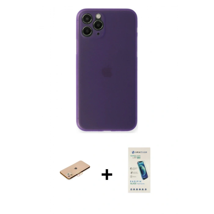 MARSİLYAN™- iPhone 11 Pro Kılıf Yadigar Yansıma Serisi - Şeffaf Pasifik Cam Ekran Koruyucu + Renkli Kamera Lens Koruma Cam - TU