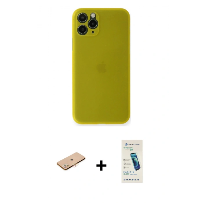 MARSİLYAN™- iPhone 11 Pro Kılıf Yadigar Yansıma Serisi - Şeffaf Pasifik Cam Ekran Koruyucu + Renkli Kamera Lens Koruma Cam - TU
