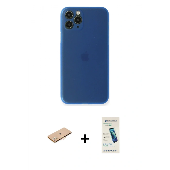 MARSİLYAN™- iPhone 11 Pro Kılıf Yadigar Yansıma Serisi - Şeffaf Pasifik Cam Ekran Koruyucu + Renkli Kamera Lens Koruma Cam - TU