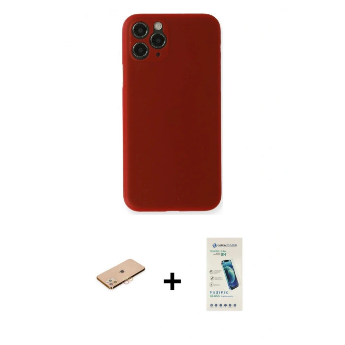 MARSİLYAN™- iPhone 11 Pro Kılıf Yadigar Yansıma Serisi - Şeffaf Pasifik Cam Ekran Koruyucu + Renkli Kamera Lens Koruma Cam - TU