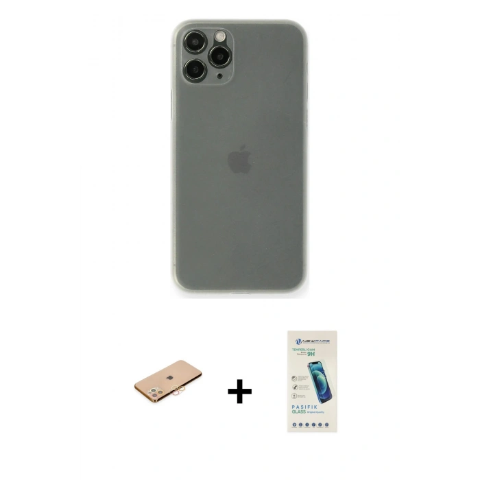 MARSİLYAN™- iPhone 11 Pro Kılıf Yadigar Yansıma Serisi - Şeffaf Pasifik Cam Ekran Koruyucu + Renkli Kamera Lens Koruma Cam - TU
