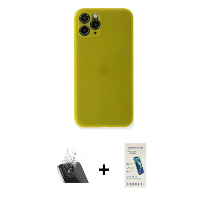 MARSİLYAN™- iPhone 11 Pro Kılıf Yadigar Yansıma Serisi - Şeffaf Pasifik Cam Ekran Koruyucu + Kamera Lens Koruma Cam - SF