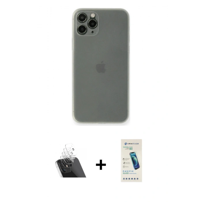 MARSİLYAN™- iPhone 11 Pro Kılıf Yadigar Yansıma Serisi - Şeffaf Pasifik Cam Ekran Koruyucu + Kamera Lens Koruma Cam - SF