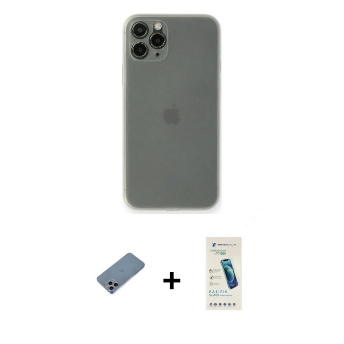 MARSİLYAN™- iPhone 11 Pro Kılıf Yadigar Yansıma Serisi - Şeffaf Pasifik Cam Ekran Koruyucu + Shine Kamera Lens Koruma Cam - SABE