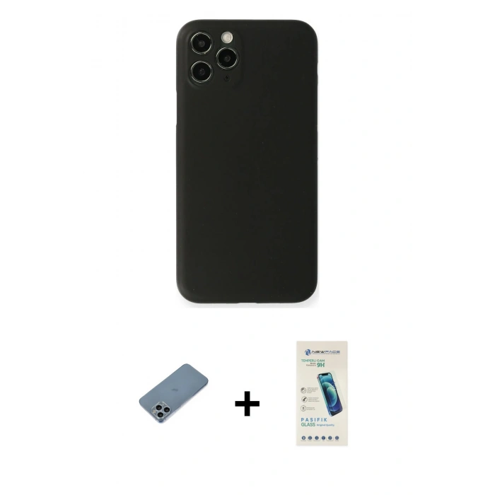 MARSİLYAN™- iPhone 11 Pro Kılıf Yadigar Yansıma Serisi - Şeffaf Pasifik Cam Ekran Koruyucu + Shine Kamera Lens Koruma Cam - SABE
