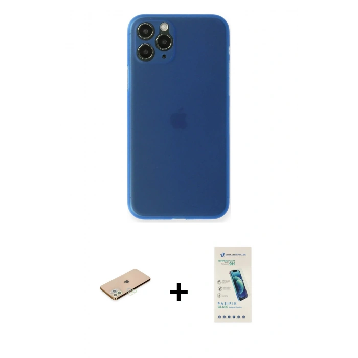 MARSİLYAN™- iPhone 11 Pro Kılıf Yadigar Yansıma Serisi - Şeffaf Pasifik Cam Ekran Koruyucu + Renkli Kamera Lens Koruma Cam - YL