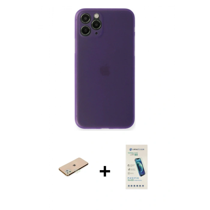 MARSİLYAN™- iPhone 11 Pro Kılıf Yadigar Yansıma Serisi - Şeffaf Pasifik Cam Ekran Koruyucu + Renkli Kamera Lens Koruma Cam - YL