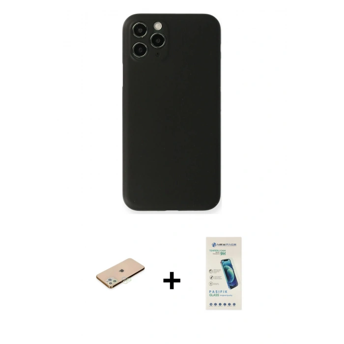 MARSİLYAN™- iPhone 11 Pro Kılıf Yadigar Yansıma Serisi - Şeffaf Pasifik Cam Ekran Koruyucu + Renkli Kamera Lens Koruma Cam - YL