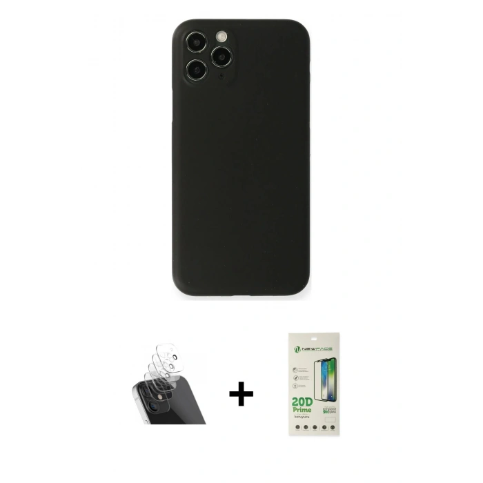 MARSİLYAN™- iPhone 11 Pro Kılıf Yadigar Yansıma Serisi - Siyah 20D Premium Cam Ekran Koruyucu + Kamera Lens Koruma Cam - SF