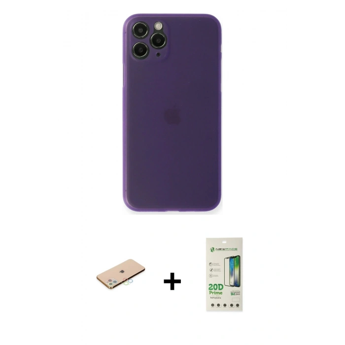 MARSİLYAN™- iPhone 11 Pro Kılıf Yadigar Yansıma Serisi - Siyah 20D Premium Cam Ekran Koruyucu + Mavi Renkli Kamera Lens Koruma Cam