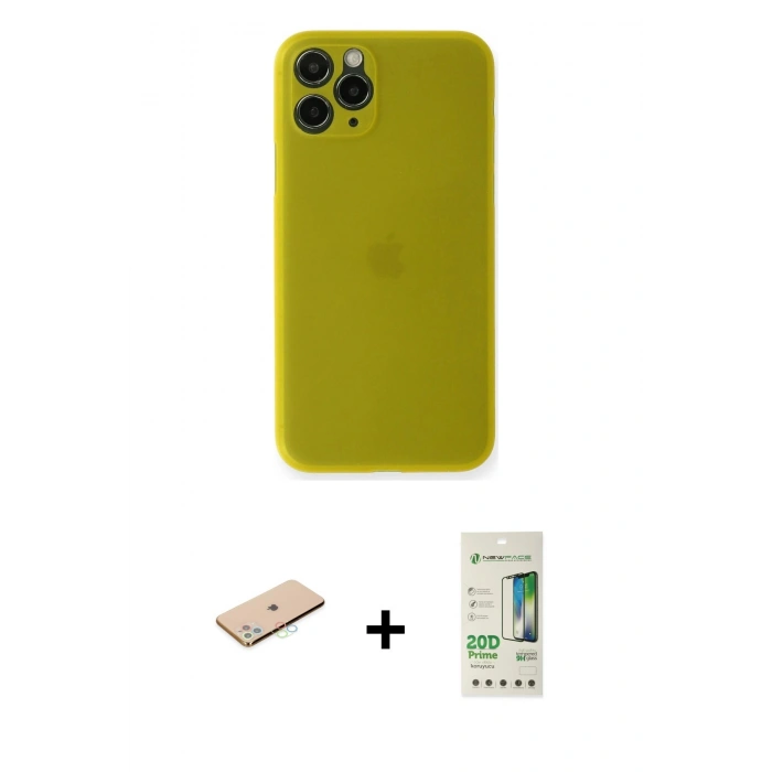 MARSİLYAN™- iPhone 11 Pro Kılıf Yadigar Yansıma Serisi - Siyah 20D Premium Cam Ekran Koruyucu + Mavi Renkli Kamera Lens Koruma Cam