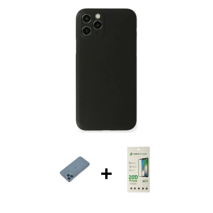 MARSİLYAN™- iPhone 11 Pro Kılıf Yadigar Yansıma Serisi - Siyah 20D Premium Cam Ekran Koruyucu + Shine Kamera Lens Koruma Cam - MI
