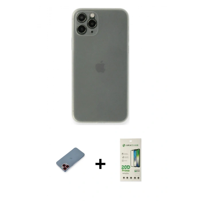 MARSİLYAN™- iPhone 11 Pro Kılıf Yadigar Yansıma Serisi - Siyah 20D Premium Cam Ekran Koruyucu + Metal Kamera Lens Koruma Cam - KI