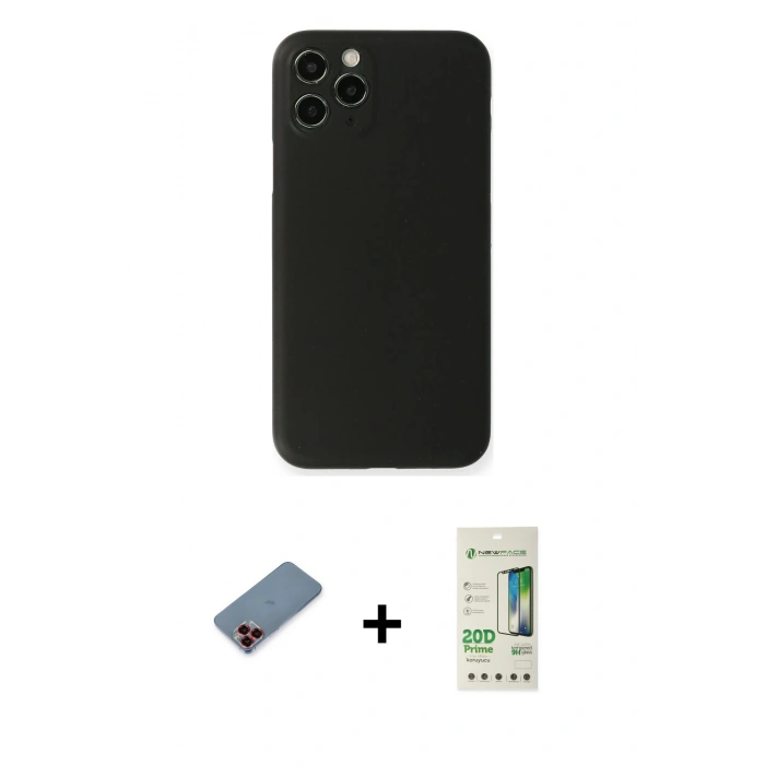 MARSİLYAN™- iPhone 11 Pro Kılıf Yadigar Yansıma Serisi - Siyah 20D Premium Cam Ekran Koruyucu + Metal Kamera Lens Koruma Cam - KI