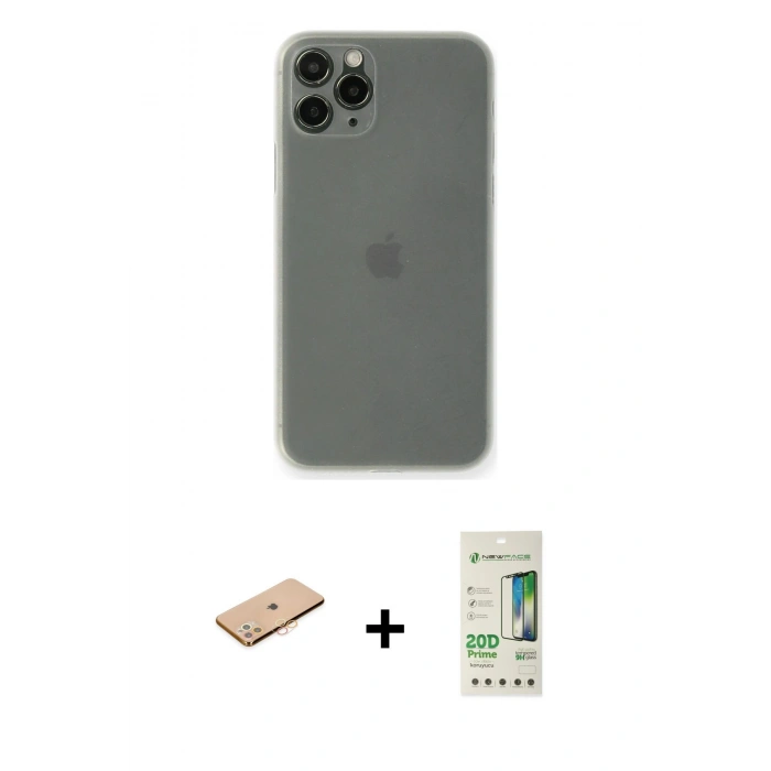 MARSİLYAN™- iPhone 11 Pro Kılıf Yadigar Yansıma Serisi - Siyah 20D Premium Cam Ekran Koruyucu + Renkli Kamera Lens Koruma Cam - TU