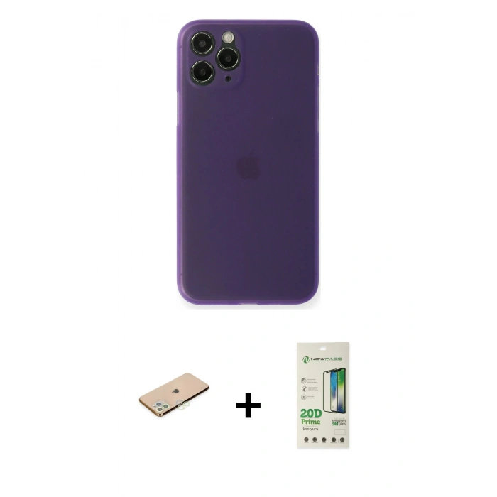 MARSİLYAN™- iPhone 11 Pro Kılıf Yadigar Yansıma Serisi - Siyah 20D Premium Cam Ekran Koruyucu + Renkli Kamera Lens Koruma Cam - YL