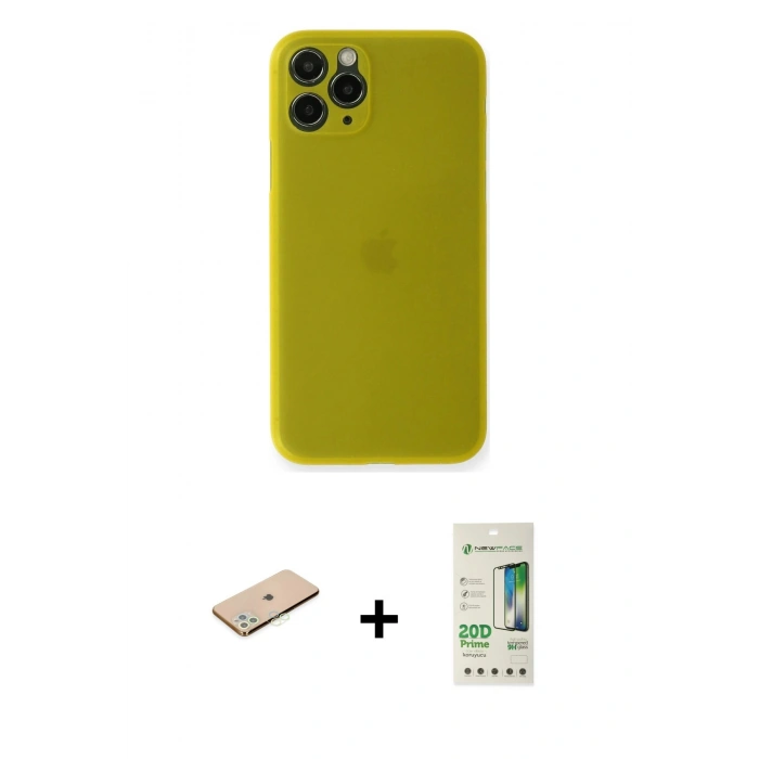 MARSİLYAN™- iPhone 11 Pro Kılıf Yadigar Yansıma Serisi - Siyah 20D Premium Cam Ekran Koruyucu + Renkli Kamera Lens Koruma Cam - YL