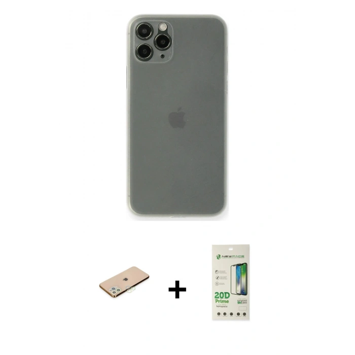 MARSİLYAN™- iPhone 11 Pro Kılıf Yadigar Yansıma Serisi - Siyah 20D Premium Cam Ekran Koruyucu + Renkli Kamera Lens Koruma Cam - YL