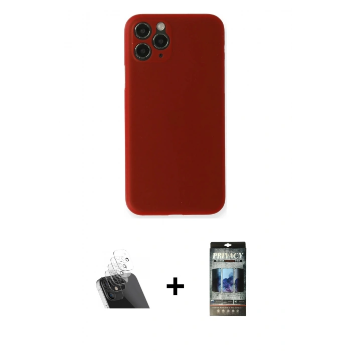 MARSİLYAN™- iPhone 11 Pro Kılıf Yadigar Yansıma Serisi - Siyah 34D Hayalet Izgaralı Cam + Kamera Lens Koruma Cam - SF