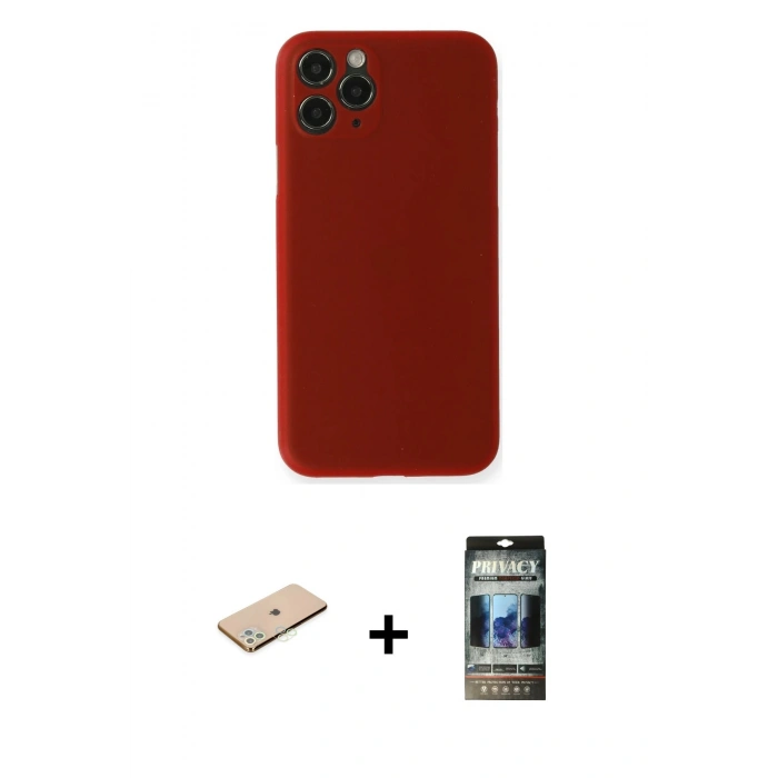 MARSİLYAN™- iPhone 11 Pro Kılıf Yadigar Yansıma Serisi - Siyah 34D Hayalet Izgaralı Cam + Renkli Kamera Lens Koruma Cam - YL
