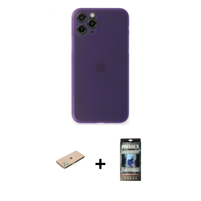 MARSİLYAN™- iPhone 11 Pro Kılıf Yadigar Yansıma Serisi - Siyah 34D Hayalet Izgaralı Cam + Renkli Kamera Lens Koruma Cam - YL