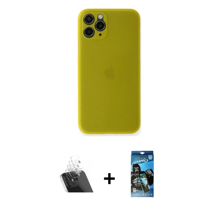 MARSİLYAN™- iPhone 11 Pro Kılıf Yadigar Yansıma Serisi - Siyah 34D Izgaralı Cam + Kamera Lens Koruma Cam - SF