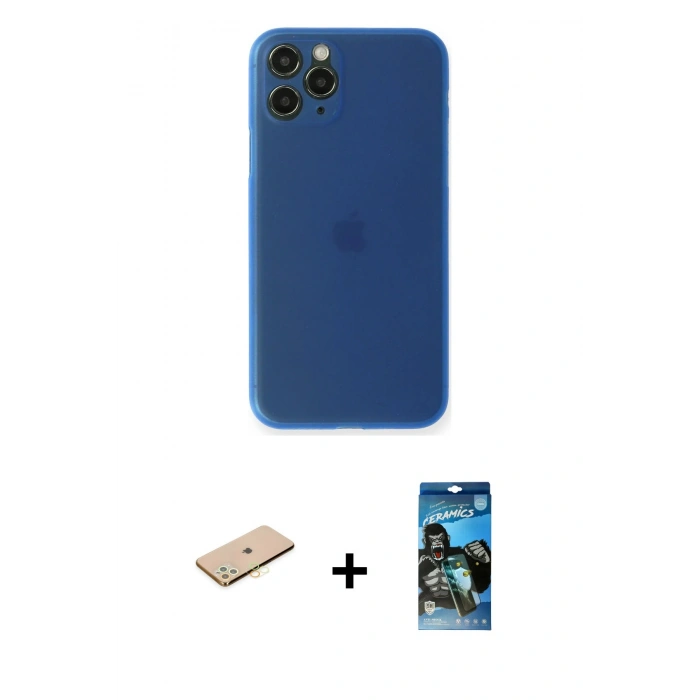 MARSİLYAN™- iPhone 11 Pro Kılıf Yadigar Yansıma Serisi - Siyah 34D Izgaralı Cam + Renkli Kamera Lens Koruma Cam - SI