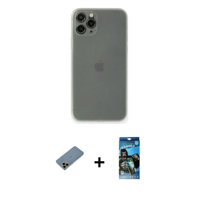 MARSİLYAN™- iPhone 11 Pro Kılıf Yadigar Yansıma Serisi - Siyah 34D Izgaralı Cam + Shine Kamera Lens Koruma Cam - GD