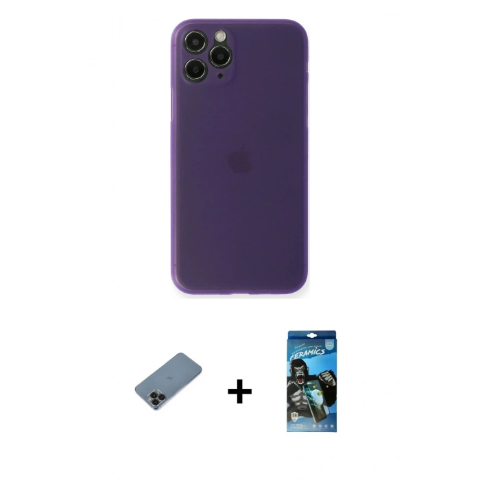 MARSİLYAN™- iPhone 11 Pro Kılıf Yadigar Yansıma Serisi - Siyah 34D Izgaralı Cam + Shine Kamera Lens Koruma Cam - SH