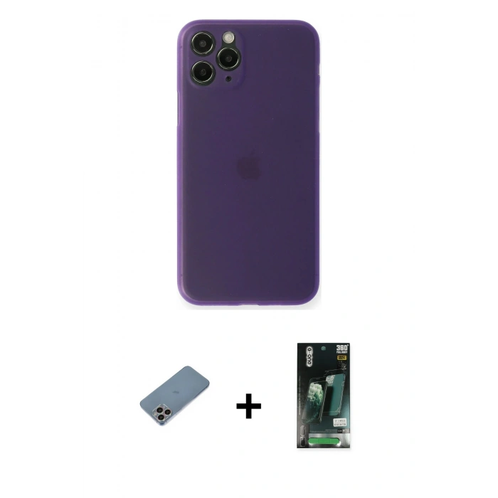 MARSİLYAN™- iPhone 11 Pro Kılıf Yadigar Yansıma Serisi - Siyah 360 Mat Full Body Arka Koruyucu + Shine Kamera Lens Koruma Cam - GI