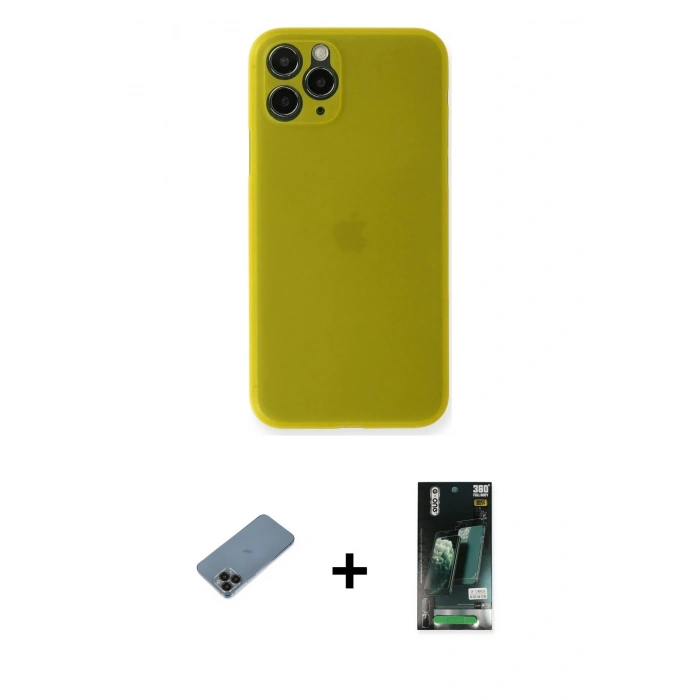 MARSİLYAN™- iPhone 11 Pro Kılıf Yadigar Yansıma Serisi - Siyah 360 Mat Full Body Arka Koruyucu + Shine Kamera Lens Koruma Cam - SH