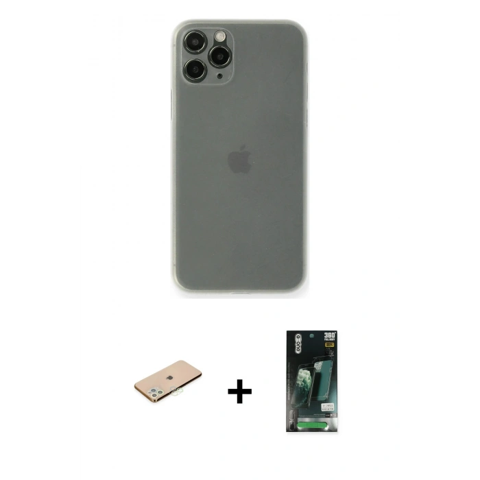 MARSİLYAN™- iPhone 11 Pro Kılıf Yadigar Yansıma Serisi - Siyah 360 Mat Full Body Arka Koruyucu + Renkli Kamera Lens Koruma Cam - YL